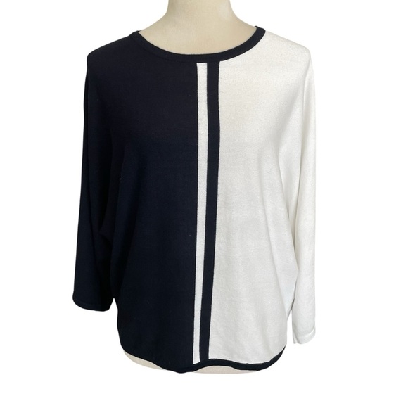 Magaschoni Two Tone Elegant Minimalist Black White Women's Knit Top Size M - Picture 1 of 8